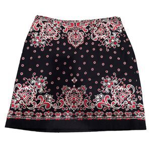 Talbots Petites Lined Pencil Skirt size 10P Navy Blue & Red Paisely Officewear